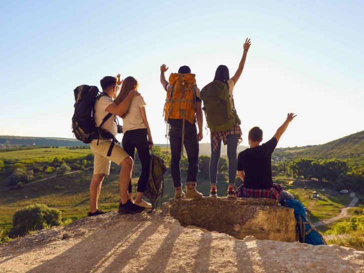 Camping friends taking a group trip