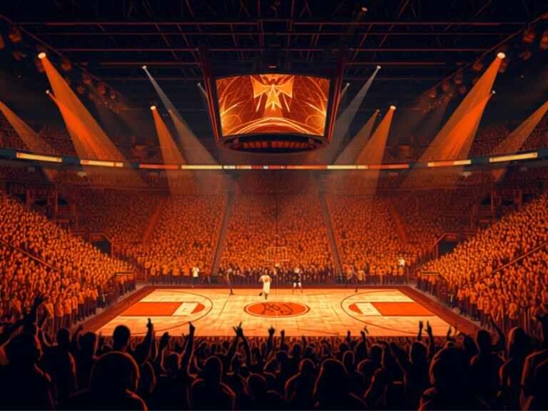 Excited basketball arena crowd