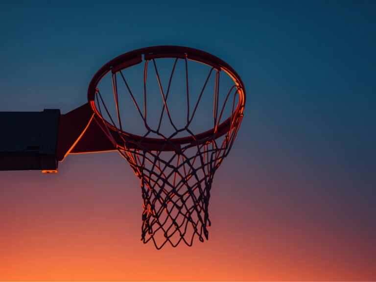 Basketball hoop at dusk