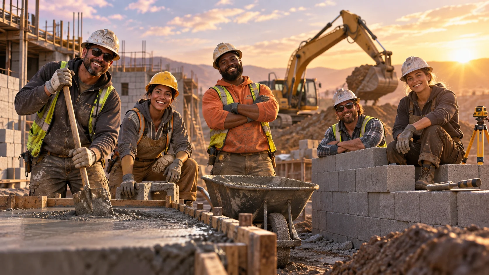 120 Construction Crew Names for Contractors and Job Sites illustration for Concrete, masonry, and excavation names